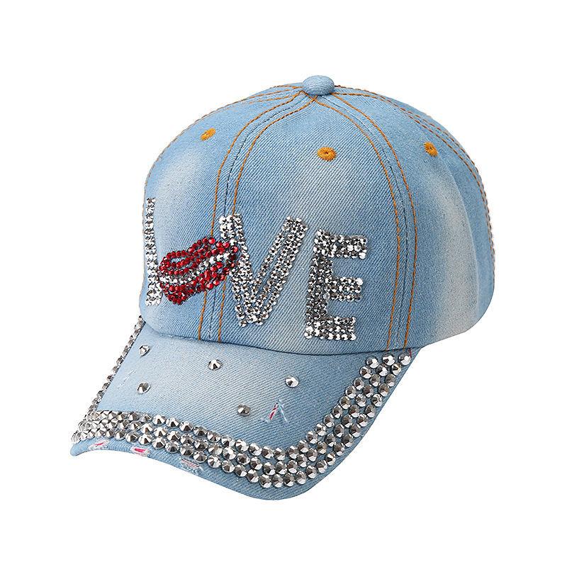 Fashion Hat Women's Diamond Golden Silk Flower Denim Baseball Cap Fashion Outdoor Shade Sun Protection Cap Casual Trendy Cap