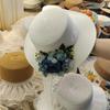 2025 new style flower decoration fresh ladies summer straw hat flat top large brim sun hat beach French elegant wedding hat