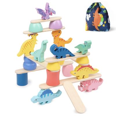 Shinse Dinosaur Building Balance Stacking Fun Wooden Educational Fingertip Shape Early Boys and Ages and Kids Need Adult Birthday Preschool Entry