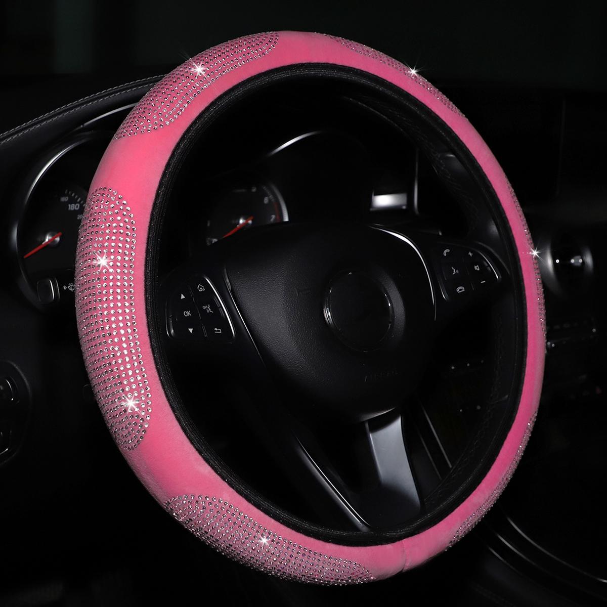 

6 Круглый короткий бархатный с бриллиантовым блеском Блингблинг эластичный чехол на руль автомобиля, подходит для 37-38 см для женщин розовый
