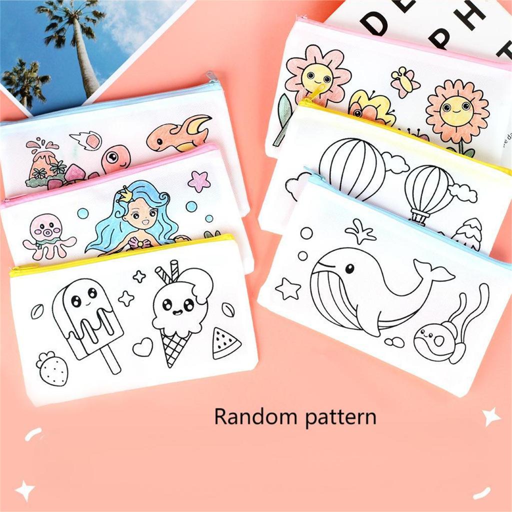 DIY Color Filling Drawing Pencil Bag Creative Coloring Stationery Storage Bag Marker Pen Painting Kits For Kids Student