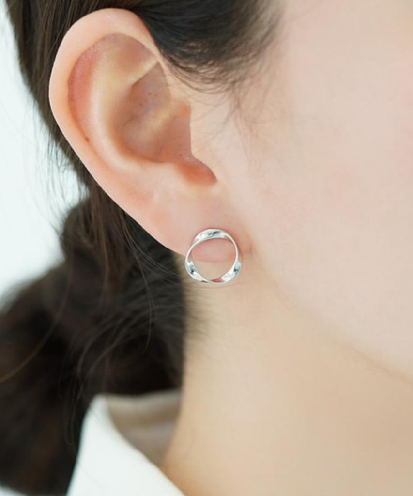 Alleun Silver 925 Twisted Round Ring Daily Silver Earrings