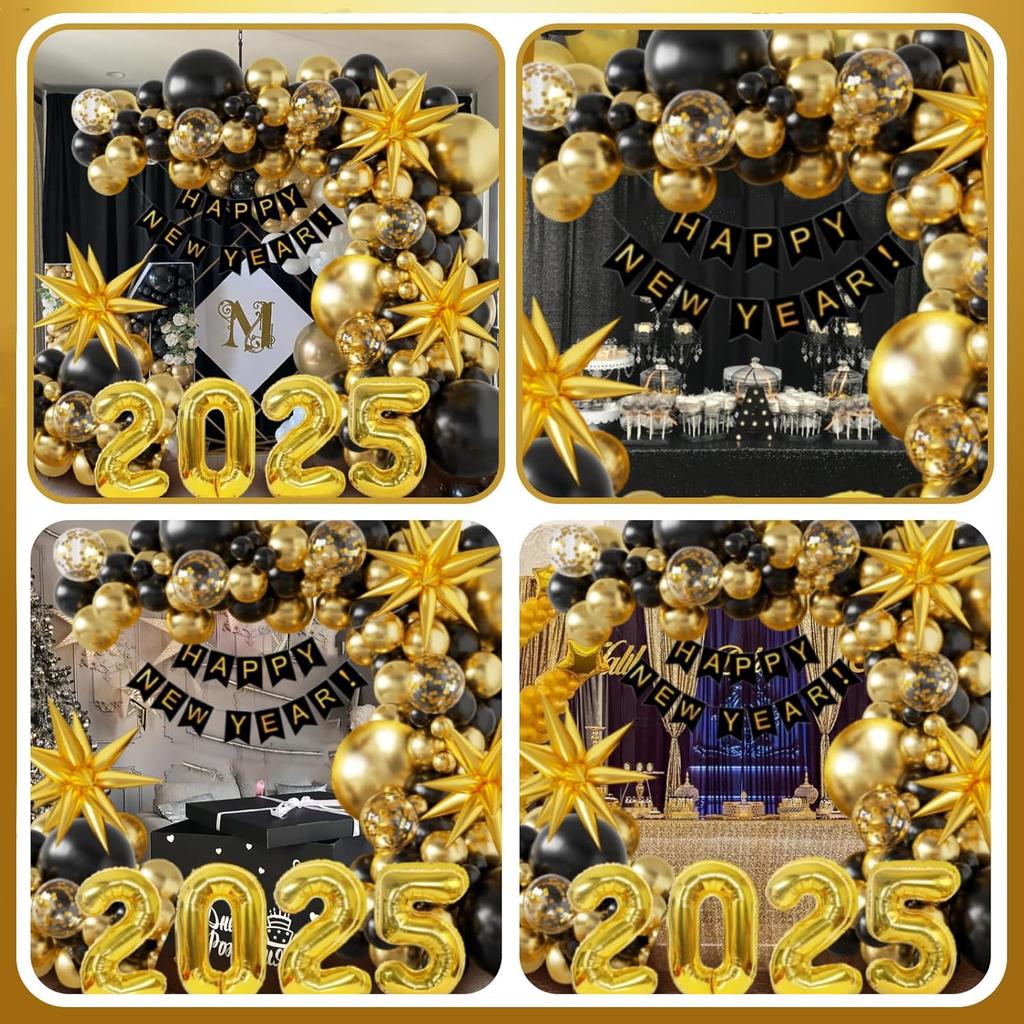 129Pcs New Year Decorations 2025 Balloons Arch New Years Eve Party Supplies Happy New Year Banner Perfect for New Year Decor