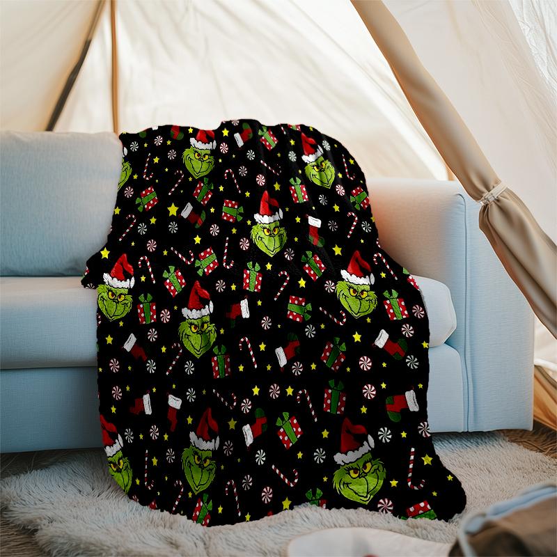 Grinch-Thema Bedruckte Decke Perfekt für Sofa Bett Reisen Außenbereich Maschinenwaschbar Gemütlich Langlebig