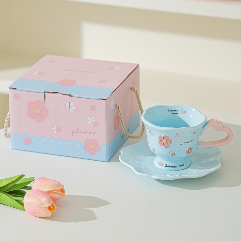 

Кружка с рельефом «Цветущая вишня» высокой ценности, персонализированная, креативная, с девичьим сердцем, для дома, керамическая, для воды, кофейная чашка, блюдце, сувенир 201-300ml