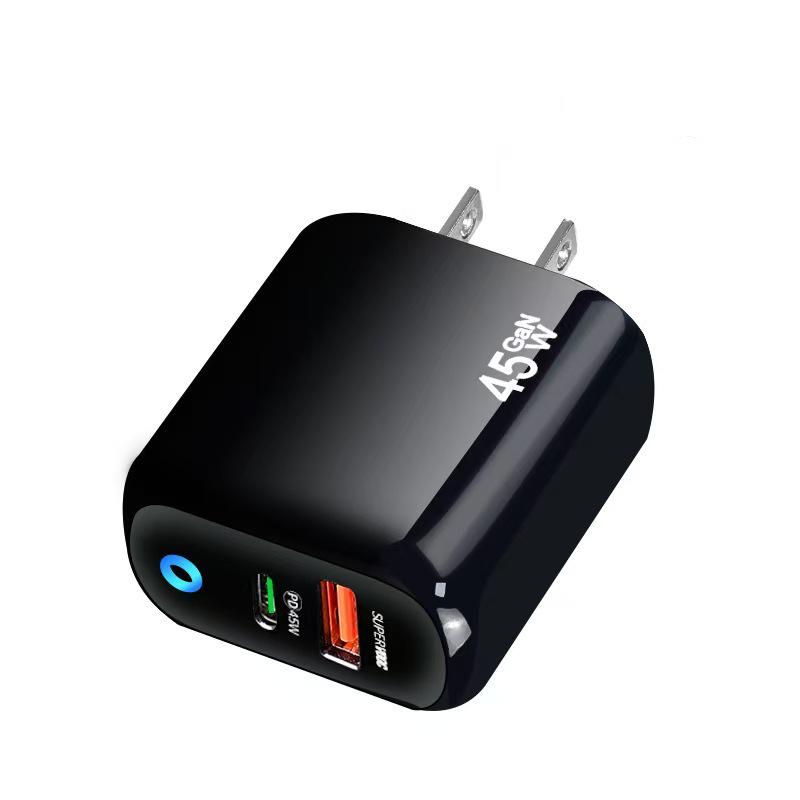 Dual-Port PD45W GaN Fast Charger with International Compatibility and LED Indicator