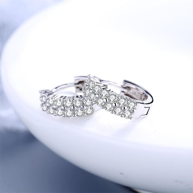 Pendientes redondos de cristal de doble fila de Plata de Ley 925 de alta calidad para mujer, joyería de diseñador de moda, regalos para parejas