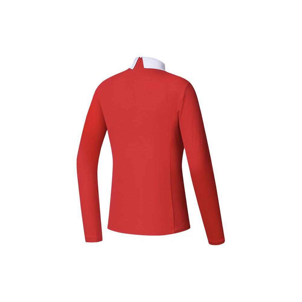 FILA Golf Series Color Block Knit Long Sleeve Polo Shirt Women tops Fluorescent-Flame-Red A11W410211FRD