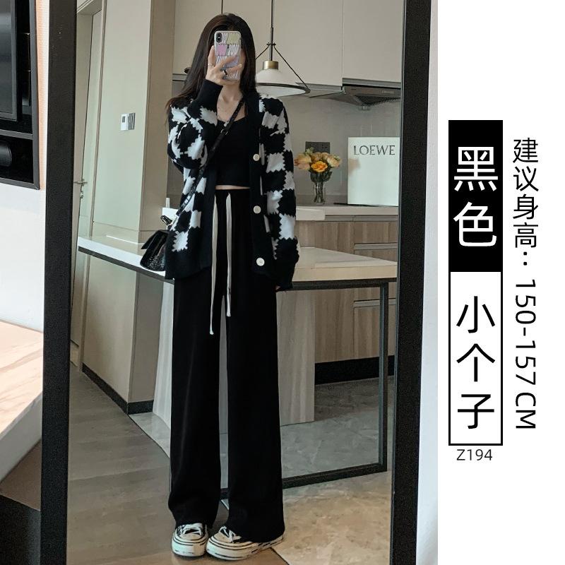 White Chenier Wide Leg Pants Women's Autumn and Winter Fleece High Waist Loose and Skinny Lamb Fleece Straight Casual Pants