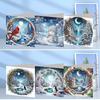 6PCS DIY Diamond Painting Christmas Snowman Cottage Mosaic Postcard Xmas Theme Rhinestone Painting Flower Pattern Greeting Cards