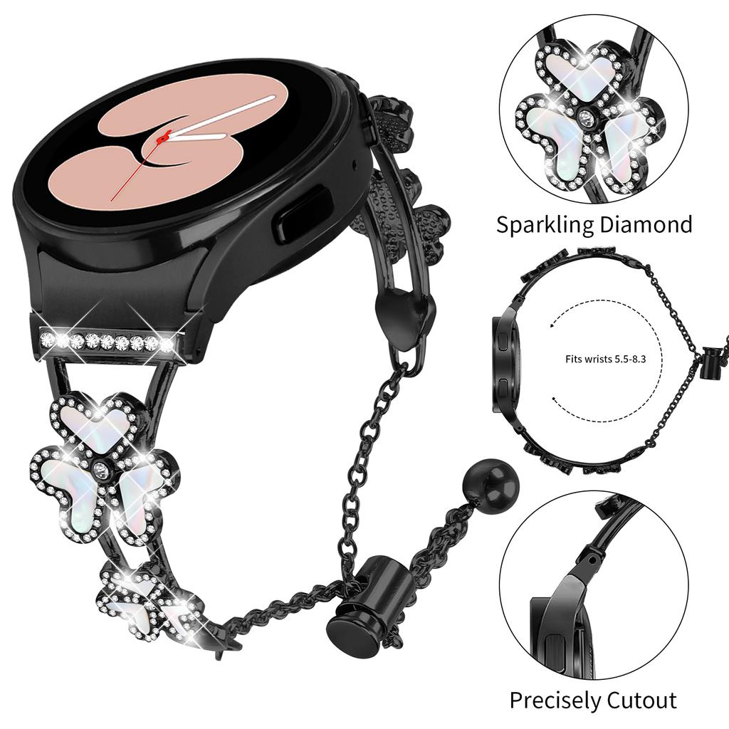 Metal Band with Connector For Samsung Galaxy Watch7 44mm/40mm Heart Clover Decor Watch Strap