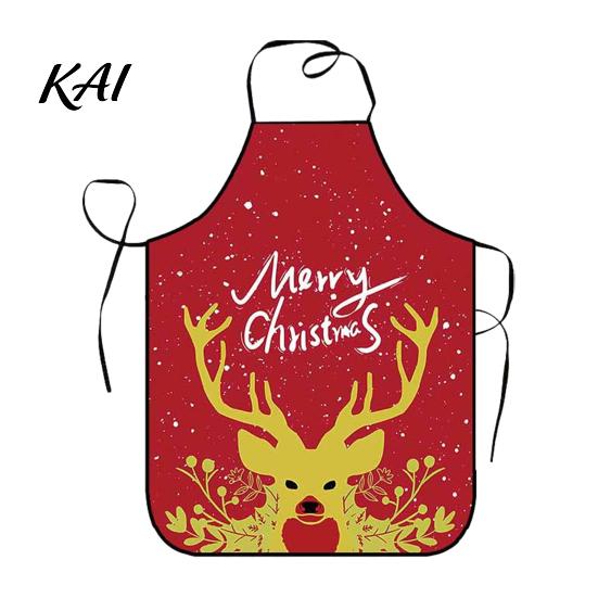 Holiday Housework Bib Christmas Apron with Santa Gingerbread Prints, Waterproof Oil Resistant Cooking Apron, Adjustable Tie for Kitchen Baking
