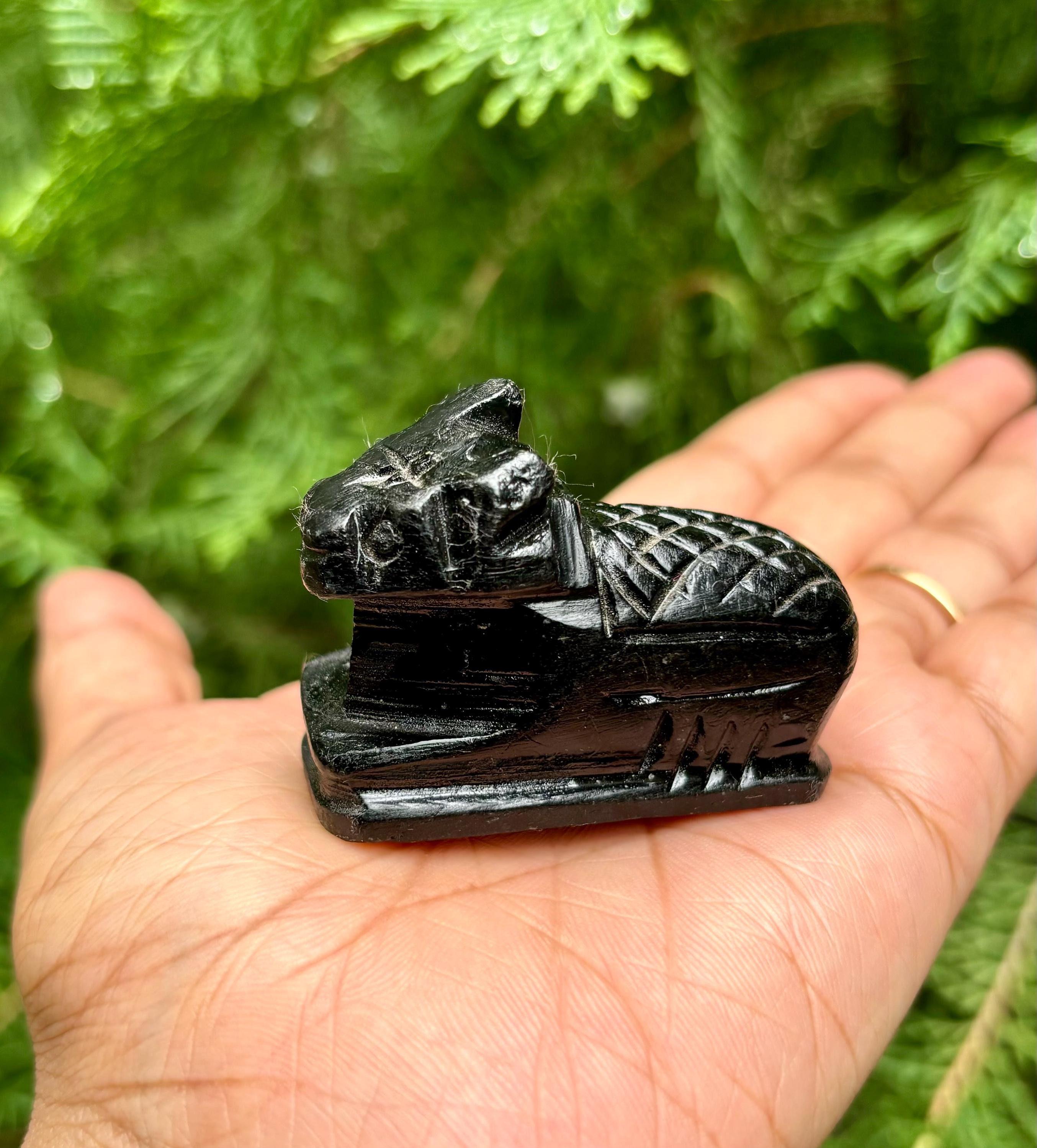 1.9 Inch Nandi Bull, Black Stone, Handmade Hindu God, Shiva Lingam Pooja One Size