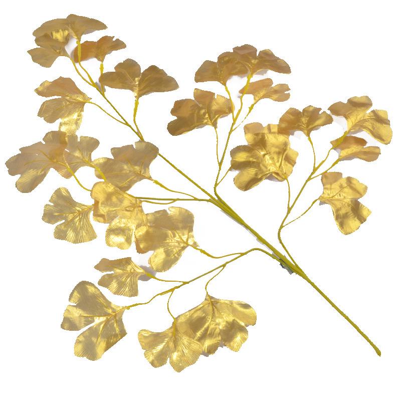 Gold & Silver Banyan and Ginkgo Leaves Fake Tree Branches for Wedding Decoration - Yellow Maple Leaves