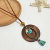 Round Sweater Chain Wooden Necklace Female Jewelry Vintage Leather Lanyard