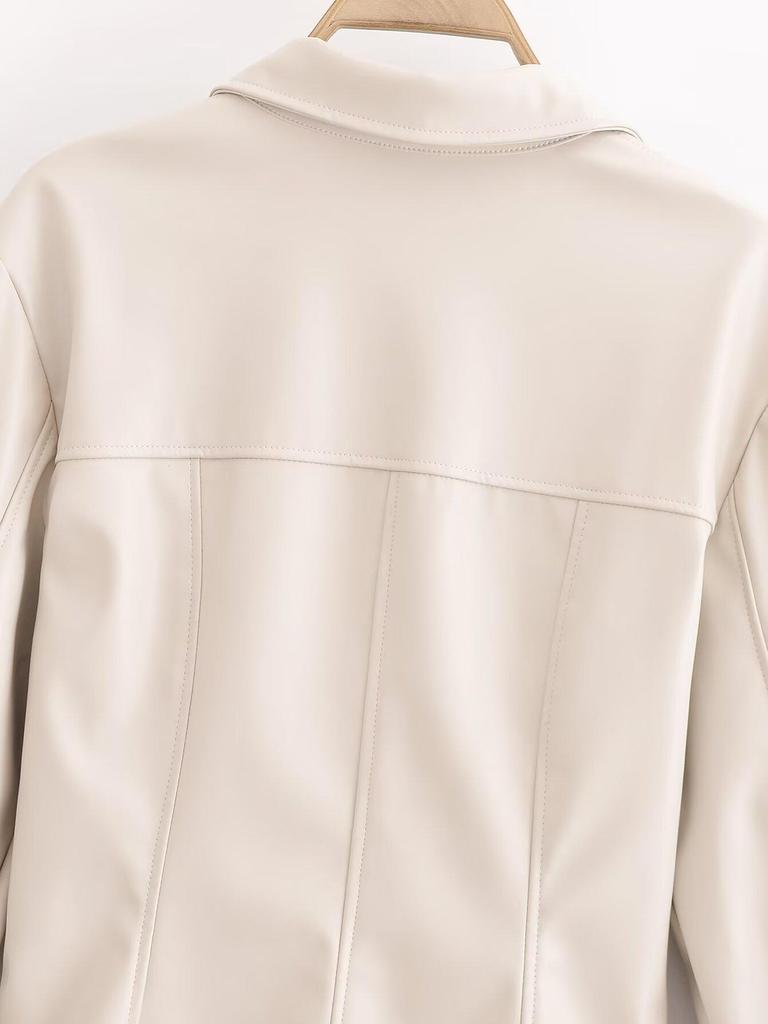 2024 Women's European & American Style Slim Fit Faux Leather Shirt