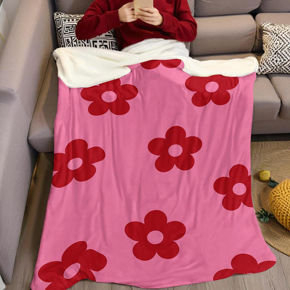 Burgundy Floral Flannel Blanket Warm Soft Halloween Christmas Couch Warm Cozy Decorative Decor Gift for All Season