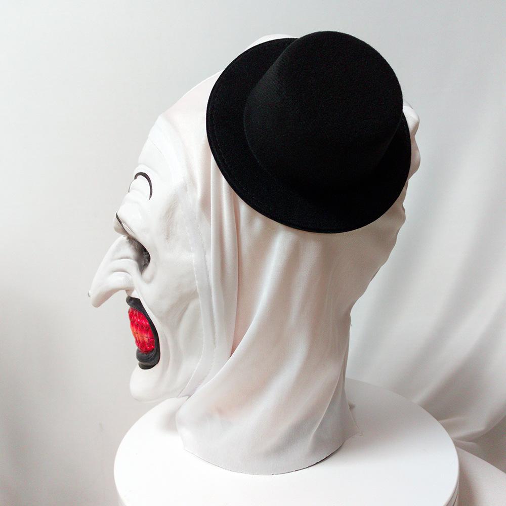 Horror clown mask for Halloween, scary masquerade mask with hat, white horror clown headgear