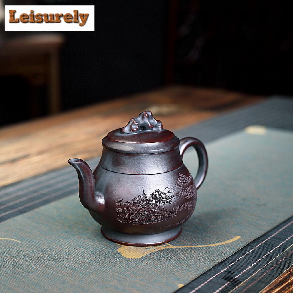 320ml Ancient Yixing Purple Clay Teapots Handmade Pot Raw Ore Antique Red Mud Kettle Chinese Zisha Tea Set Cafes Decoration Gift