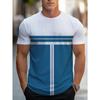 Summer New Printed Striped T-shirt Trendy and Fashionable Men's Casual Round Neck Short Sleeved Shirt