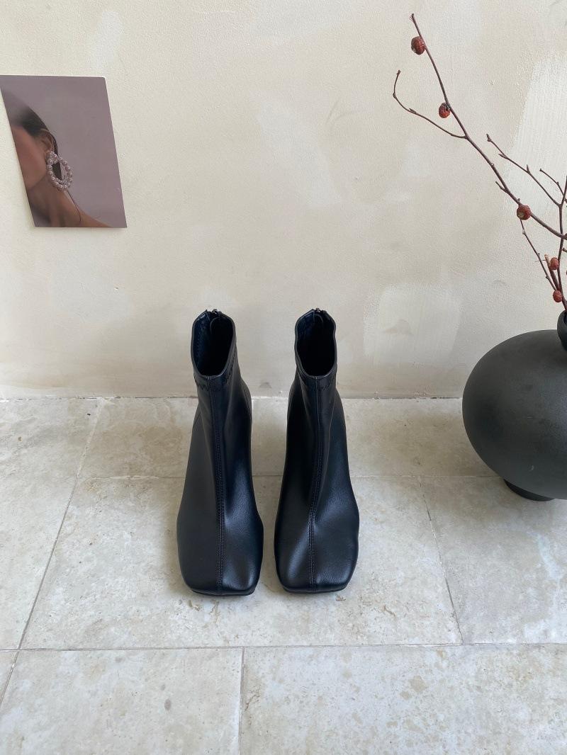 

2025 autumn and winter high-heeled bare boots short boots women s square head thin heel back zipper short tube new fashion versatile boots 35 чёрный