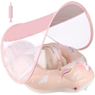 Baby Float, Kids' Swim Ring, with Removable Sunshade and Seatbelt, UV Protection SPF50+, Foot-In Swim Ring, for Outdoor Play, Travel, Summer Vacation,