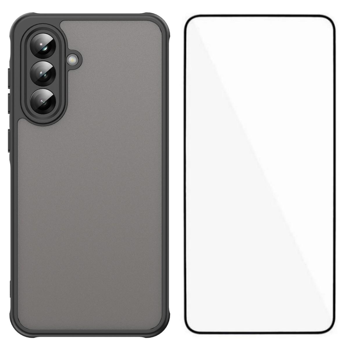 

For Samsung Galaxy A55 5G Case with Screen Film WANLONFENG FD Series Skin Touch TPU PC Phone Back Cover Black