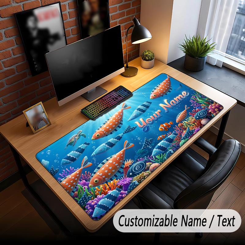 Fish Ocean Theme Custom Mouse Pad Personalized With Name Text Customized Desk Mat For Office Home Decor