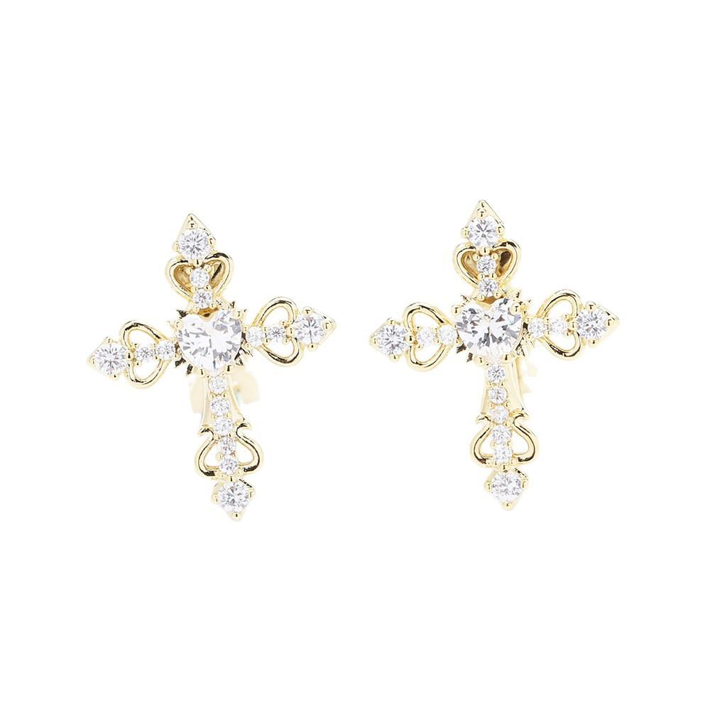 Novos brincos de cruz dourados e prateados com incrustação de pedra, de nicho europeu e americano, ear clips, brincos, presentes requintados e versáteis