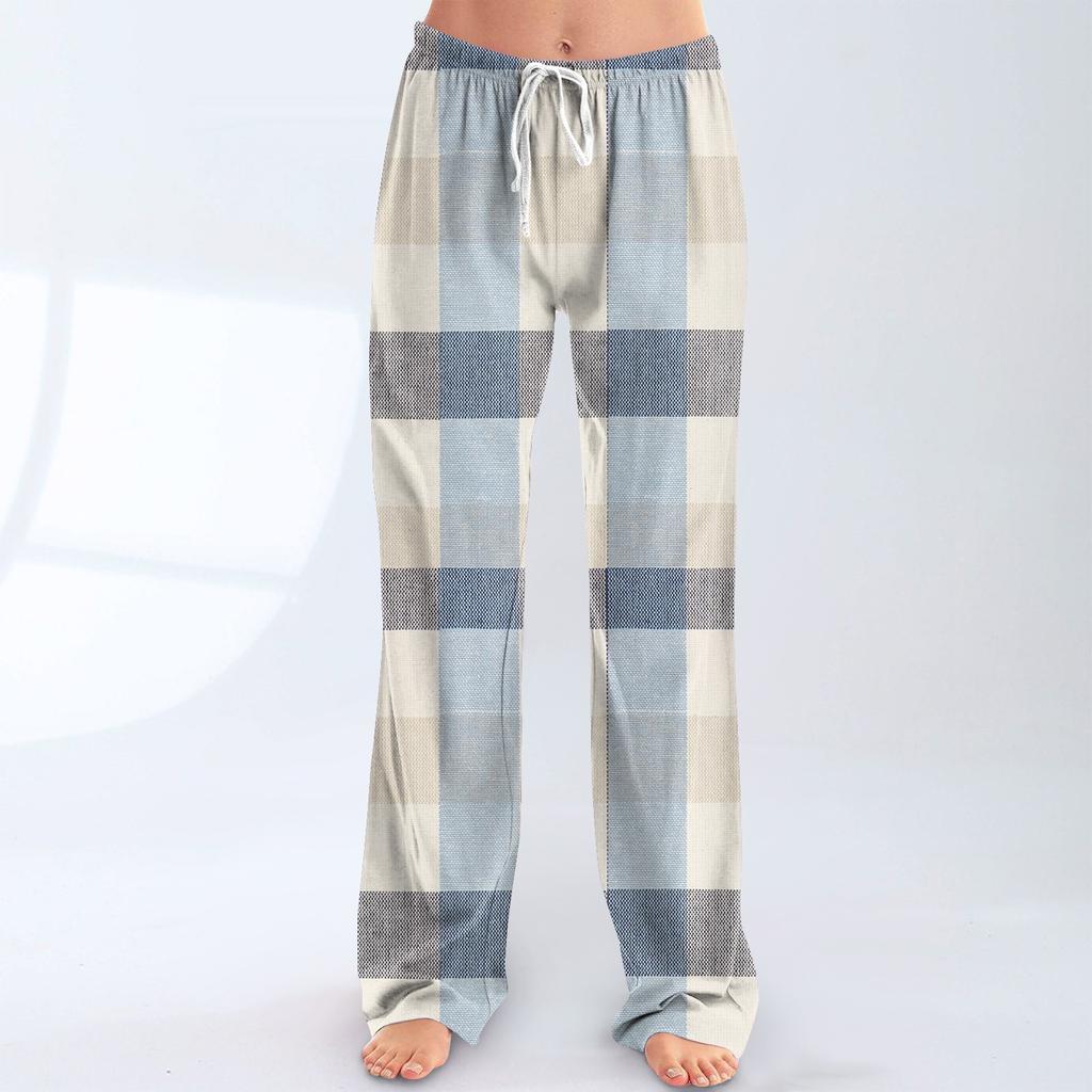 Womens Pajama Pants Sleepwear Casual Drawstring Elastic Waist Pants Comfy Straight Yoga Loose Trousers