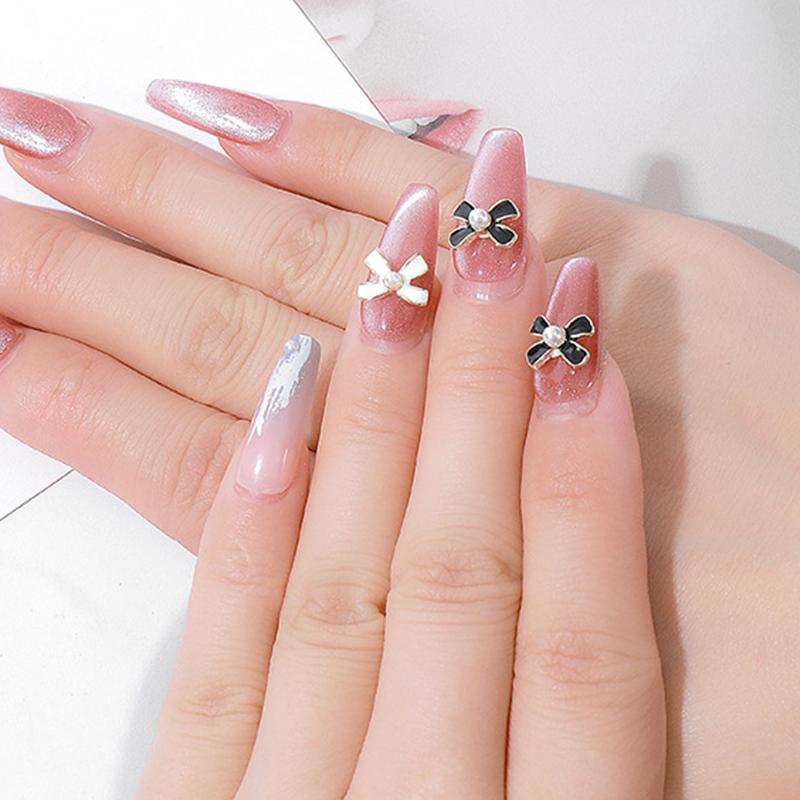 5Pcs Diy Nail Art Decoration 3D Oil Dripping Bow Tie Nail Art Charm French Pearl Nail Drill For Manicure Design Accessory