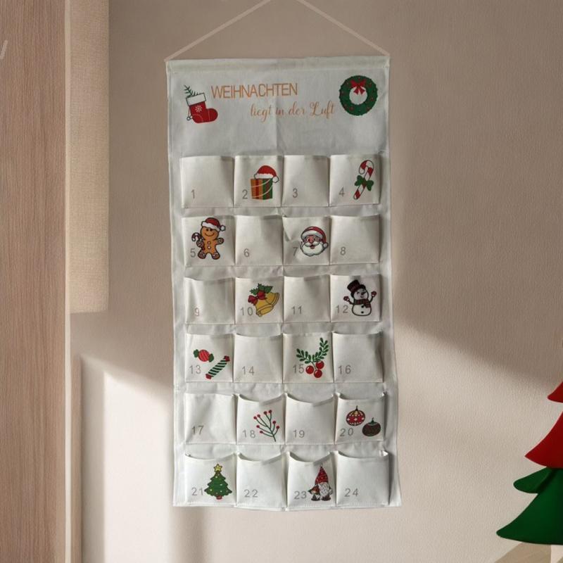 Christmas Advent Calendar Hanging Bag 24-Compartment DIY Fabric Storage Bag Christmas Decor Calendar Children's Gift Holiday De