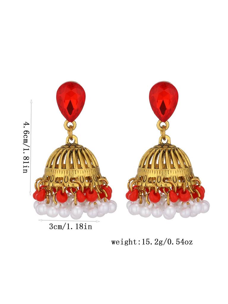 Bohemian Ethnic Gold Wind Chime Pendant Earrings with Rhinestone Accent