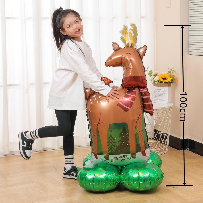 Large Base Christmas Tree Decoration with Santa, Reindeer, and Snowman Balloons for Kindergarten