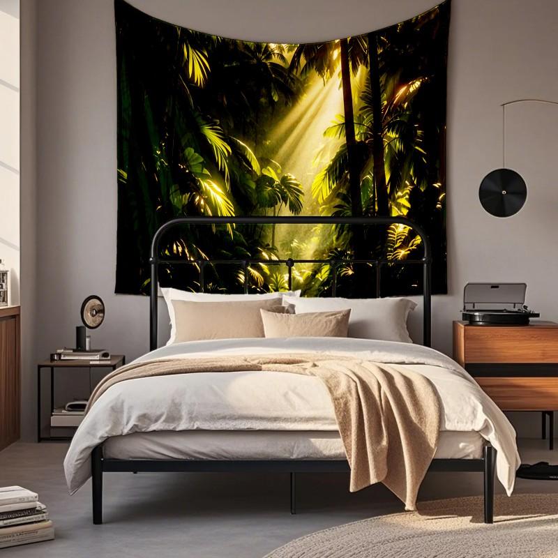 Boho Chic Wall Tapestry With Moon Phase Floral Starry Sky Design Bedroom Yoga Studio Decor