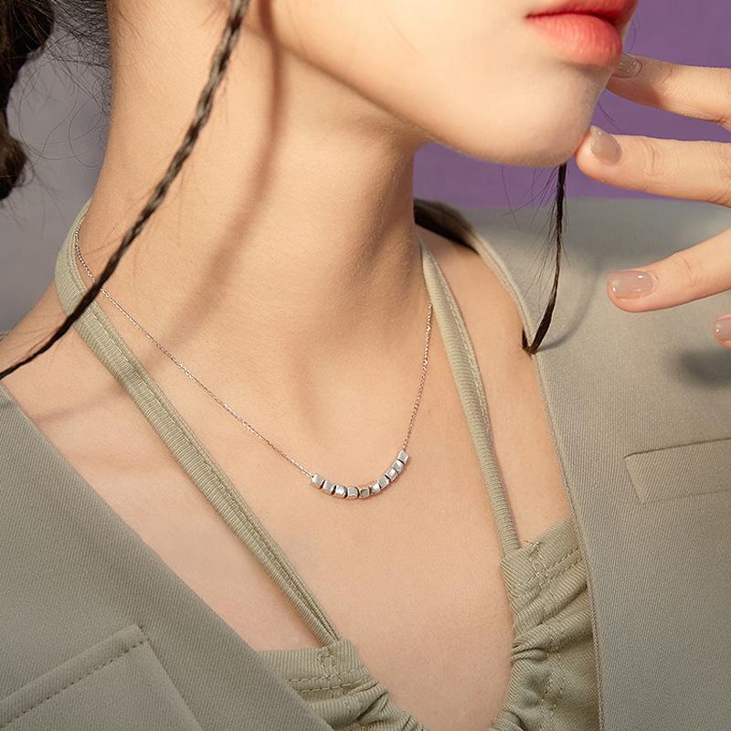 Small Square Pendant Necklace for Women Fashion 925 Sterling Silver Necklaces Girlfriend Birthday Present Party Jewelry