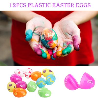 12pc Fillable Plastic Easter Eggs  Party Supply Pack Assorted Pattern Prints