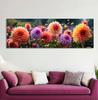Autumn Dahlia Mix Flowers with Rain Drops Canvas Painting, Colorful Flower Posters, Garden Prints, for Living Room Decor, Quadro