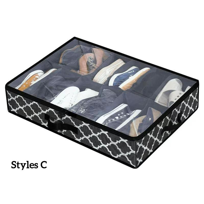 Under Bed Shoe Storage Organizer Fits 12 Pair Sneakers, Sturdy Structure Ultra Thick Fabic Sneaker Storage, Foldable Shoe Boxes
