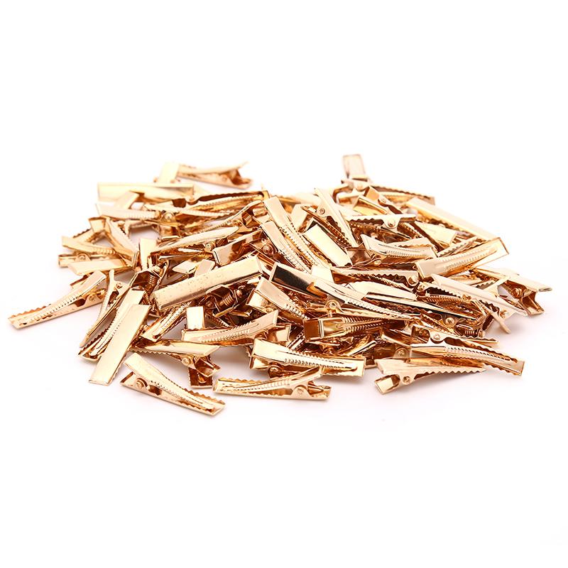 100Pcs Kc Gold Metal Alligator Hair Clips Pins Flat Top With Teeth For Diy Hairp