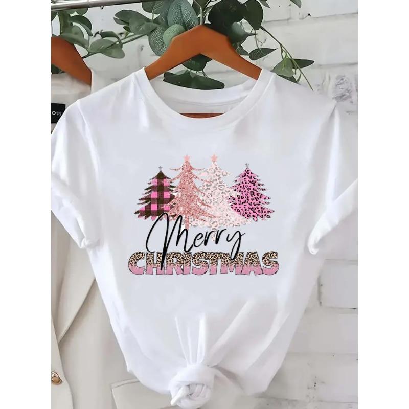 Trendy Tree Print, Stylish and Beautiful, 90s Style, New Year's Clothing, Women's Wear, Christmas Top, Holiday Graphic T-shirt