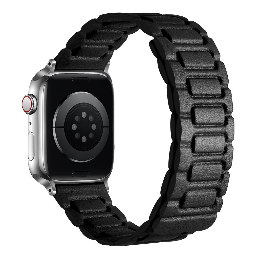 Watch Band For Apple Watch Series 10 9 8 7 SE 6 5 4 3 2 1 42mm 41mm 40mm 38mm 3-Bead Magnetic Leather Strap