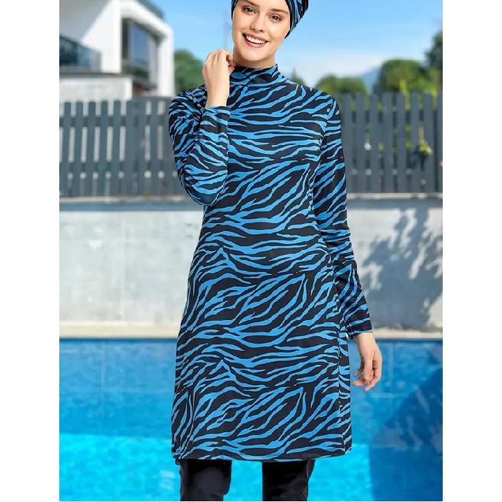 

Комплект з 2 предметів Мусульманський скромний мусульманський купальник із зебровим принтом для відпочинку на морі Купальний костюм із повним покриттям Ісламський хіджаб Пляжний одяг Купальник буркіні (без 3XL