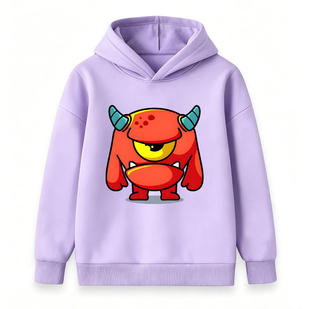 Kids Boys Girls Cartoon One-Eyed Red Monster Print Pullover Hoodie, Soft Casual Long Sleeve Hooded Sweatshirt for Boys Girls Daily Wear Cosplay
