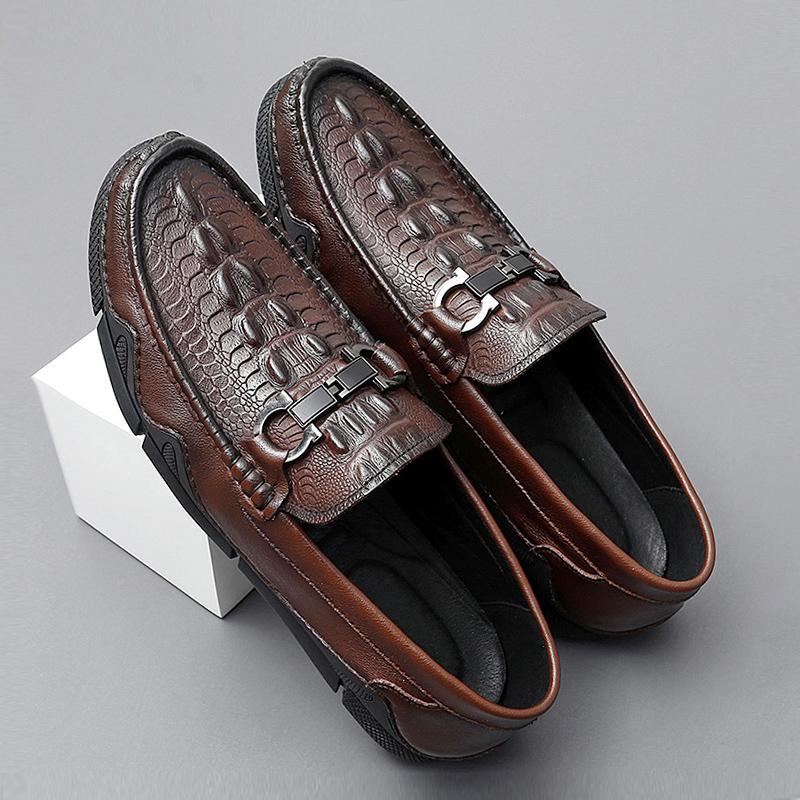 

Модные классические фирменные туфли Lefu из кожи с крокодиловым узором Octopus, модные туфли с железными пуговицами и фасолью, удобные туфли для вождения 38