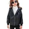 Kids Clothing Boys and Girls Leather Jackets Spring and Autumn Thin and Winter Fleece Korean Style Hooded Zipper Jacket