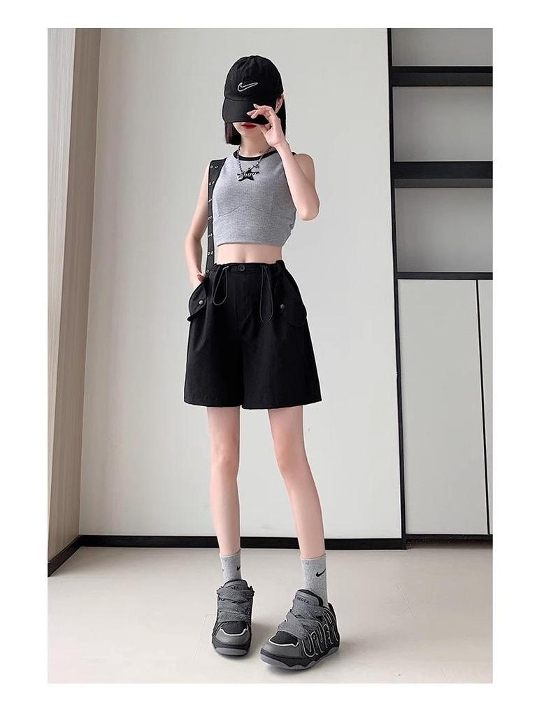 Women's Retro Multi-Pocket Cargo Shorts - Trendy Wide-Leg, Casual Mid-Length Design