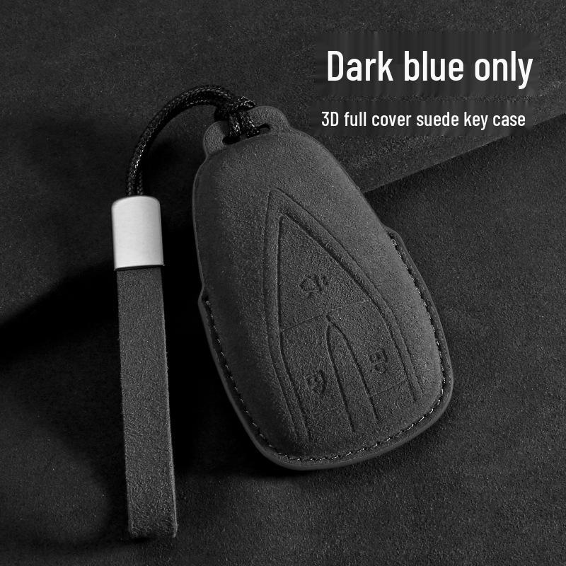 Unisex Deep Blue Suede Key Case with Buckle