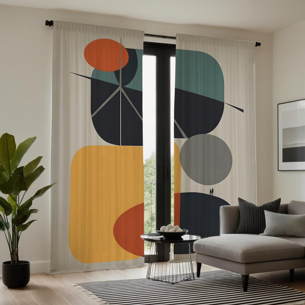 2pcs Set of HD Seaside Vacation Calf Decorative Curtain Blue Tie Digital Printed Curtain Home Decoration Style Decorated Livi