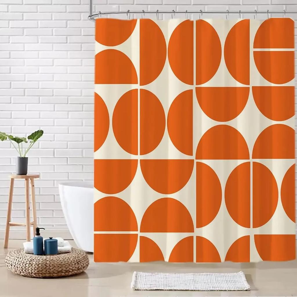 Orange Medieval Shower Curtain Suit Bathroom with Modern Abstract Geometric Art Shower Curtain, Waterproof 180X180CM
